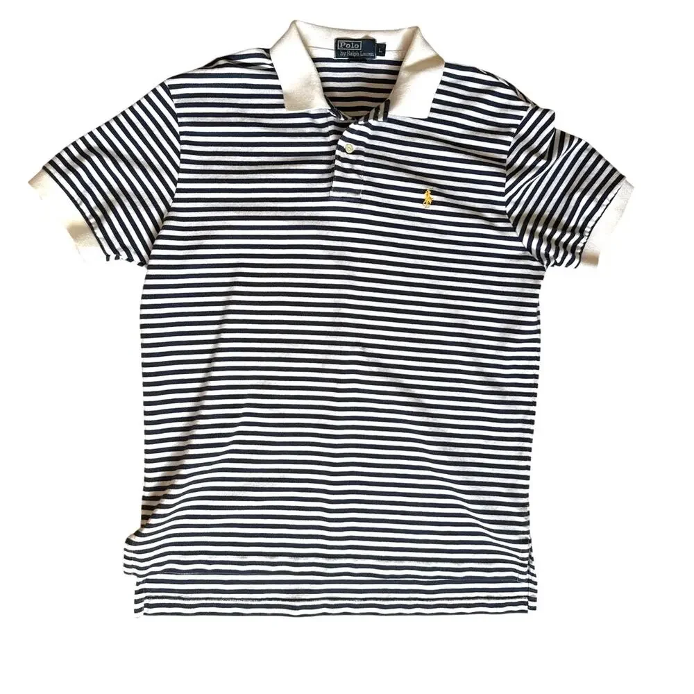 Polo by Ralph Lauren Men's Blue Stripe Cotton Pique Polo Size Large